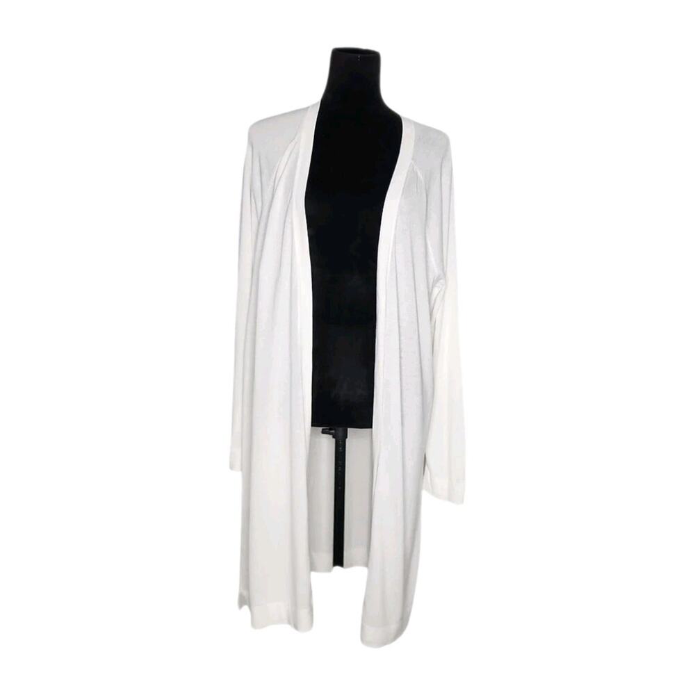 Eileen Fisher White Long Stretch Tencel Lyocell Cardigan Open Front Size XL